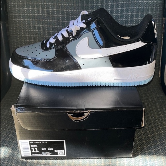 Nike Air Force 1 Low Black and White Patent Sneakers - Picture 1 of 3